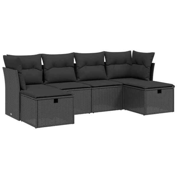 vidaXL Garden Sofa Set Black Poly Rattan, Steel Large Removable Covers