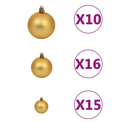 vidaXL 120 Piece Christmas Ball Set with Peak and 300 LEDs Gold&Bronze