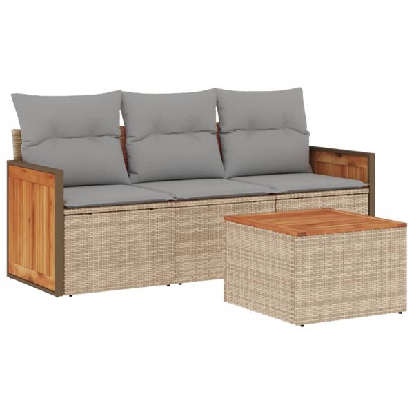 vidaXL Garden Sofa Set Beige PE rattan Large Adjustable Feet