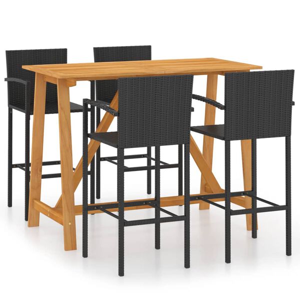 vidaXL Garden Bar Set Black Solid Acacia wood, PE Rattan Durable