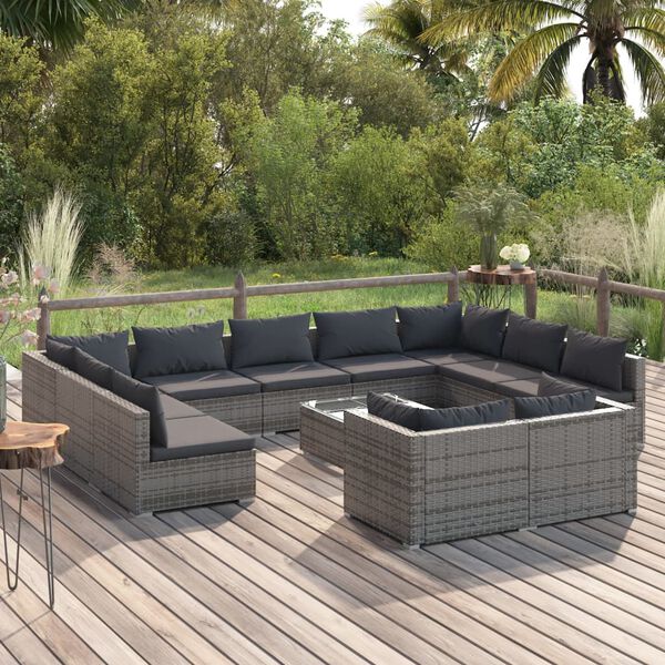 vidaXL Garden Lounge Set Gray PE Rattan, powder-coated steel Large