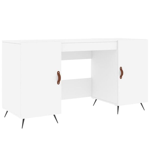 vidaXL Desk White Engineered wood, iron, faux leather 55.1x19.7x29.5 in