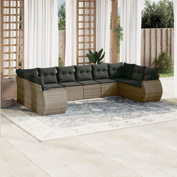 vidaXL Garden Sofa Set Grey Poly Rattan PE Rattan Large Modular