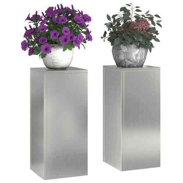 vidaXL Plant Stand 2 pcs Silver 9.45 x 9.45 x 21.65 in