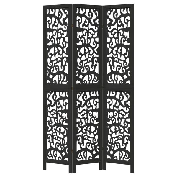 vidaXL Room Divider 3 Panels Black Solid Wood Paulownia