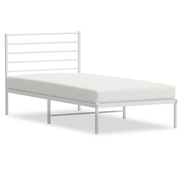 vidaXL Bed Frame White Powder-Coated Steel Single Bed Frame