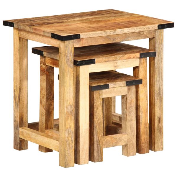 vidaXL Nesting Side Table Set of 3 Natural wood color with black accents