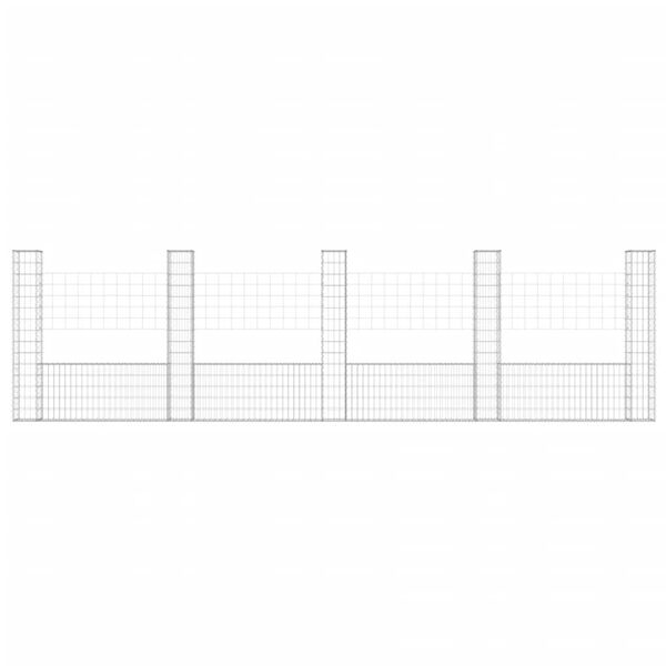 vidaXL U-shape Gabion Basket with 5 Posts Iron 196.9"x7.9"x59.1"