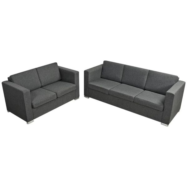 vidaXL Sofa Set Dark grey Wooden frame, polyester fabric, chrome legs