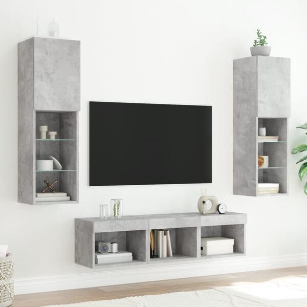 vidaXL TV Wall Unit Set of 5 Concrete gray Engineered wood, glass Medium