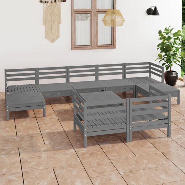 vidaXL Garden Lounge Set Grey Solid Pine Wood Large Modular