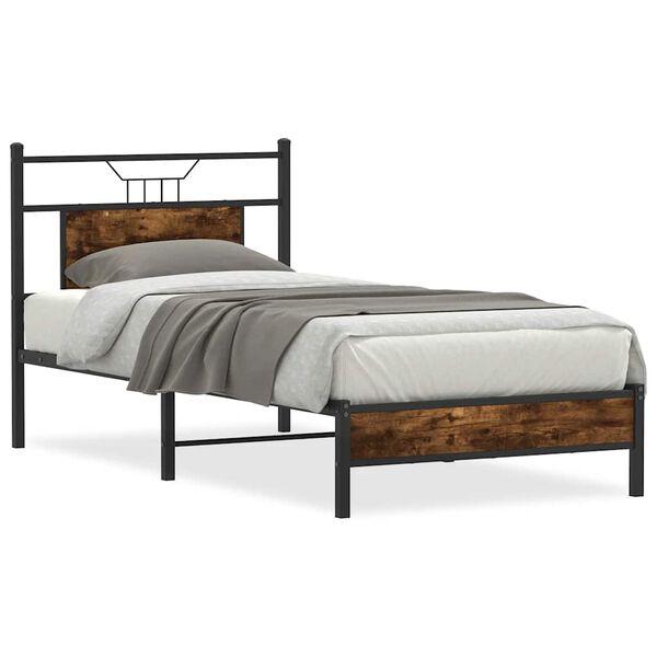 vidaXL Bed Frame Smoked Oak Engineered wood and steel Small Single