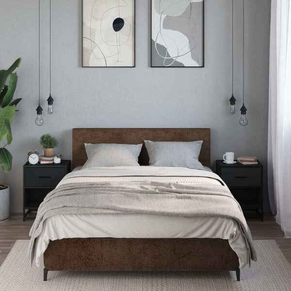 vidaXL Bedside Cabinet Set of 2 Black Engineered wood, steel Medium