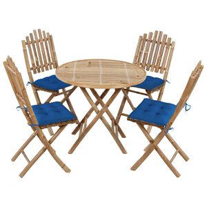 vidaXL Patio Dining Set Set of 4 Bamboo color, Blue cushions