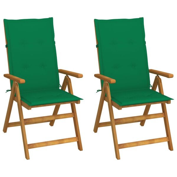 vidaXL Garden Chair Set of 2 Green cushions, Natural wood