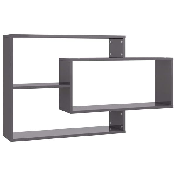vidaXL Wall Shelf High gloss grey Engineered wood Wall mounting