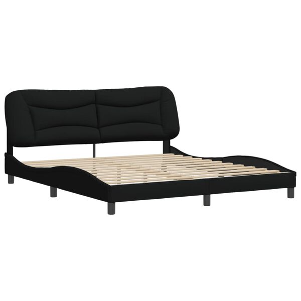 vidaXL Bed Frame Black Polyester, Metal, Solid Pine Wood, Plywood
