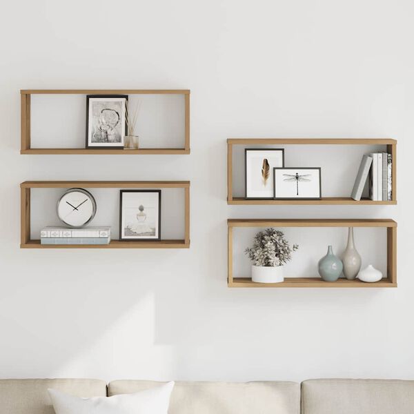 vidaXL Wall Cube Shelf Set of 4 Artisan oak Engineered wood