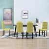 vidaXL Dining Chair Set of 6 Green Fabric and Solid Rubber Wood Standard