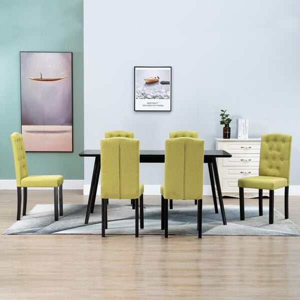 vidaXL Dining Chair Set of 6 Green Fabric and Solid Rubber Wood Standard