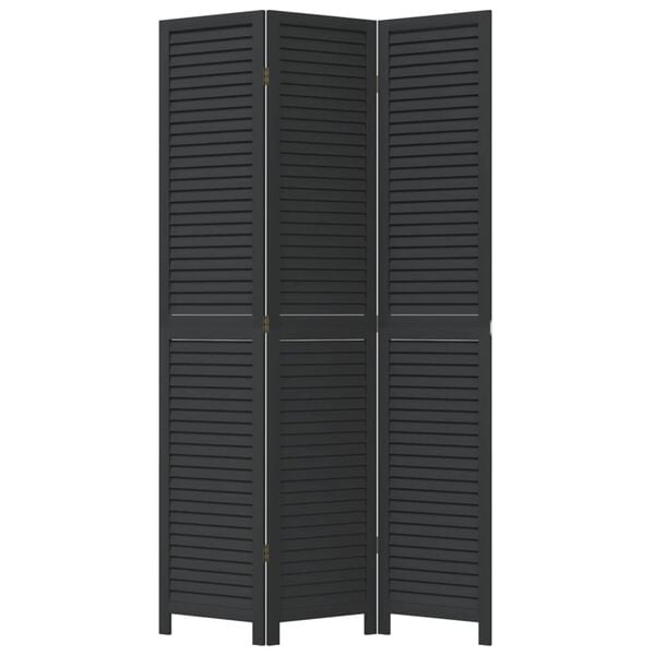 vidaXL Room Divider 3 Panels Black Solid Wood Paulownia