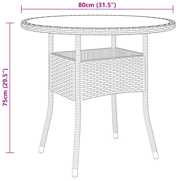 vidaXL Garden Table Black Poly Rattan, Powder-Coated Steel, Tempered Glass