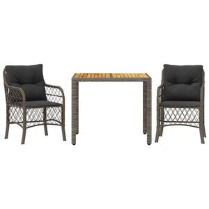 vidaXL Bistro Set Grey PE rattan, powder-coated steel, solid acacia wood