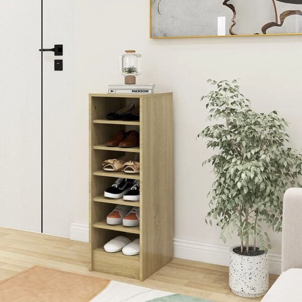 vidaXL Shoe Cabinet Sonoma oak Engineered wood 12.4 in x 13.8 in x 35.4 in