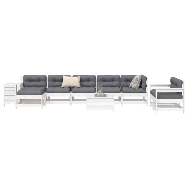 vidaXL Garden Sofa Set White Solid pine wood Large Modular
