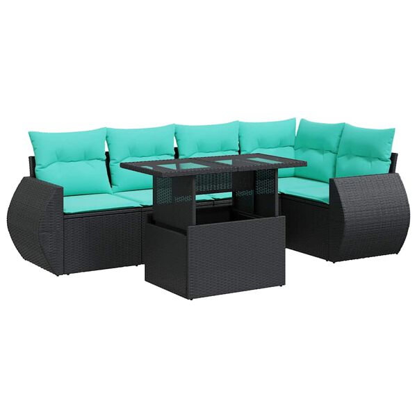 vidaXL 6 Piece Patio Sofa Set with Cushions Black Poly Rattan Acacia