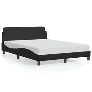 vidaXL Bed Frame Black Faux leather with metal and solid pine wood Double