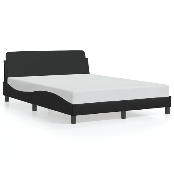 vidaXL Bed Frame Black Faux leather with metal and solid pine wood Double