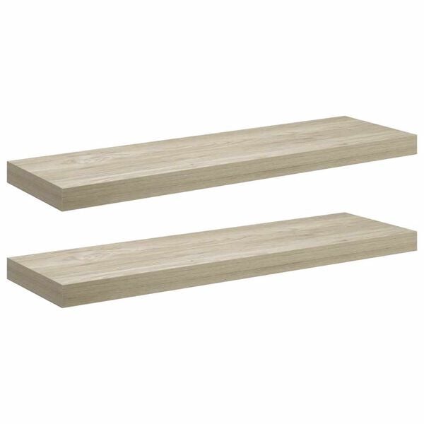 vidaXL Wall Shelf Set of 2 Oak Honeycomb MDF, metal 31.5 x 9.3 x 1.5 in