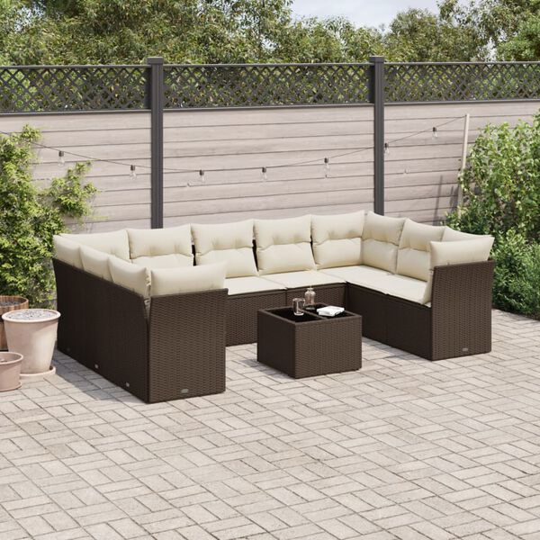 vidaXL Garden Sofa Set Brown, Cream White