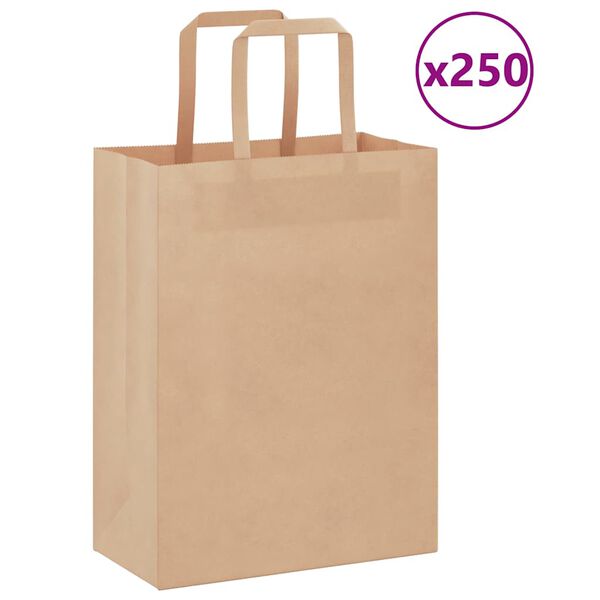 vidaXL Paper Bags 250 pcs with Handles Brown 21x11x28 cm