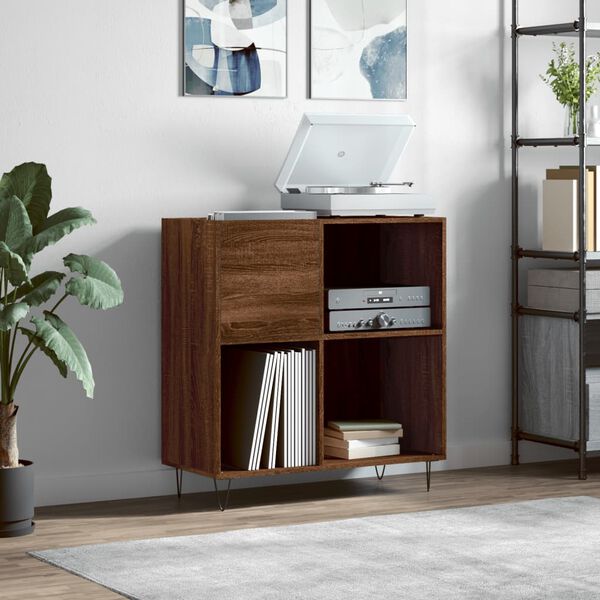vidaXL Record Cabinet Brown Oak Engineered Wood, Iron Medium