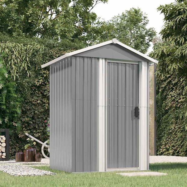 vidaXL Garden Shed Grey Galvanized Steel 49.6 x 38.4 x 69.7 in