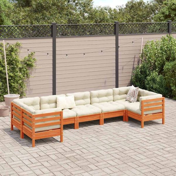 vidaXL Garden Sofa Set Wax brown, Cream