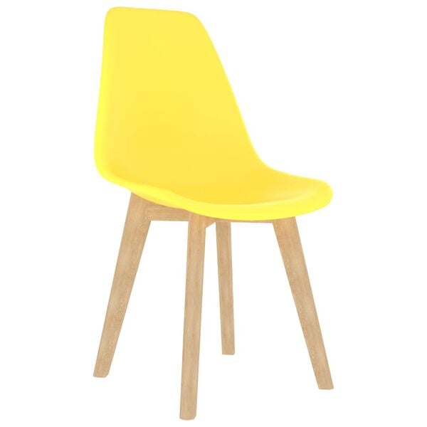 vidaXL Dining Chair Set of 4 Yellow Polypropylene, Beechwood Standard