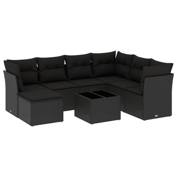 vidaXL Patio Sofa Set Black PE rattan, tempered glass, fabric Large