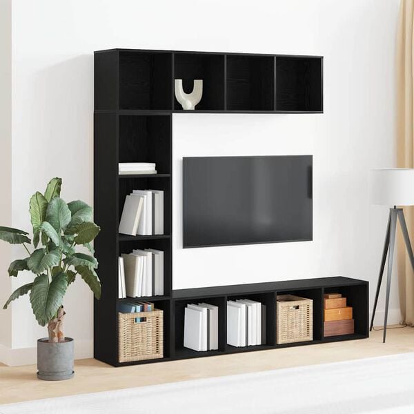 vidaXL Bookshelf 3 pcs Black Oak 14.17 x 11.81 x 56.30 in