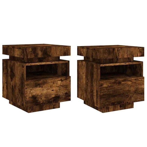 vidaXL Bedside Cabinet Set of 2 Smoked Oak Engineered wood Medium