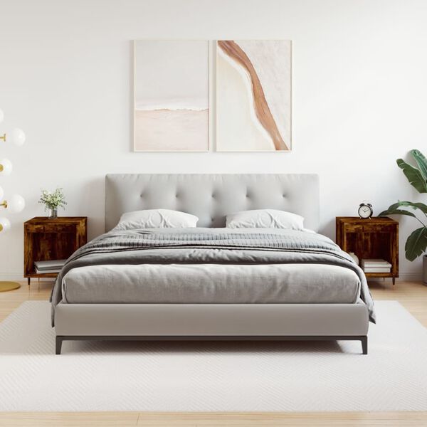 vidaXL Bedside Cabinet Set of 2 Smoked oak Engineered wood, Metal