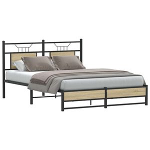 vidaXL Bed Frame Sonoma Oak Engineered Wood, Steel 55.1 x 78.7 in