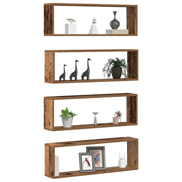 vidaXL Wall Shelf 4 pcs Old wood 80 x 15 x 26 cm Engineered wood