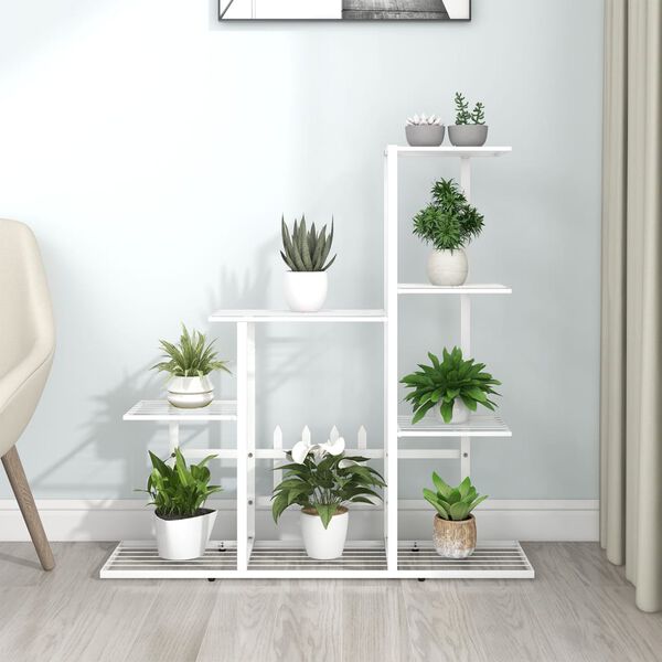 vidaXL Plant Stand White Metal Medium Durable Flower Stand