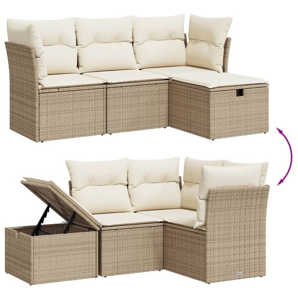 vidaXL Garden Sofa Set Beige Poly Rattan, Steel Medium Modular