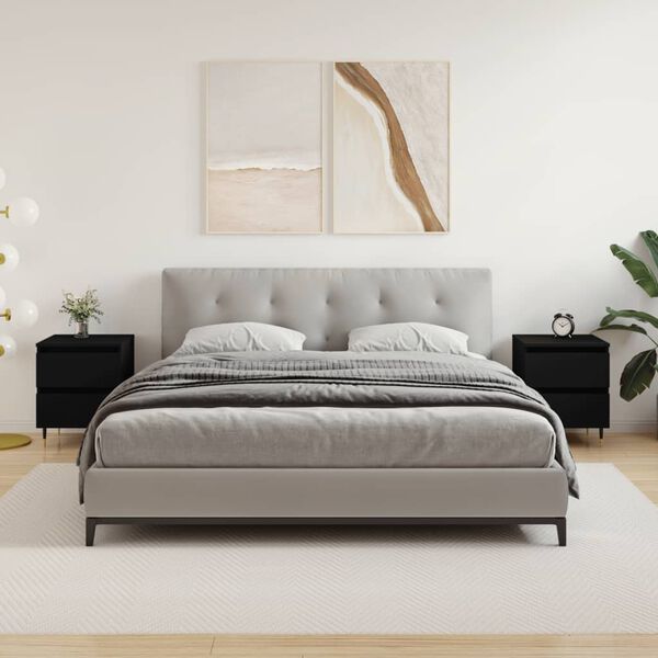 vidaXL Nightstand Set of 2 Black Engineered wood, iron Standard