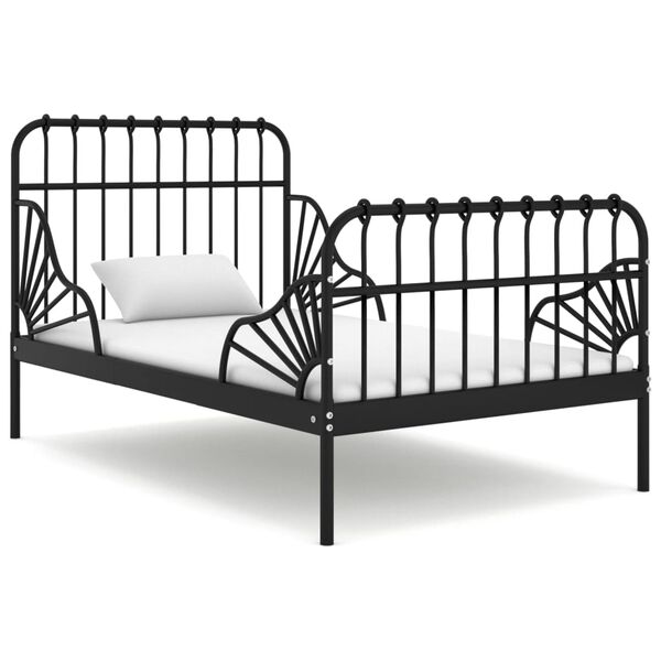 vidaXL Extendable Bed Frame Black Powder-coated metal Twin Extendable