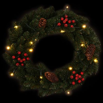 vidaXL Christmas Wreaths 2 pcs with Decoration Green 17.7"